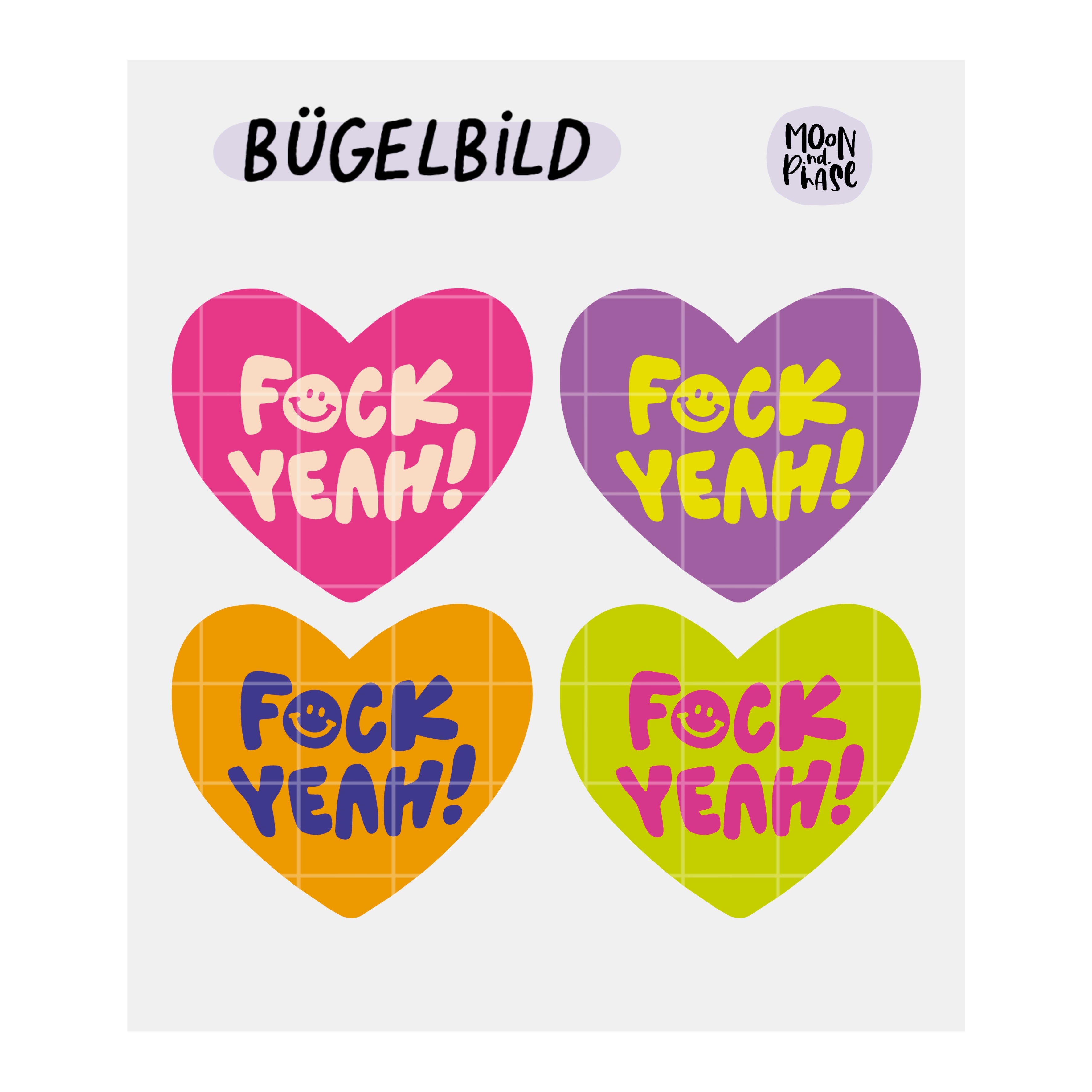 Bügelbild „F🙂ck yeah!“ Herz x 4 Farben