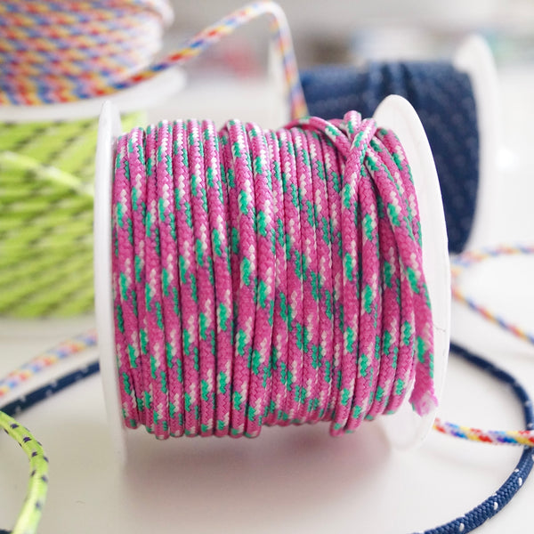 1 Meter Geflochtene Kordel x Ø2mm x Pink/Grün/Rosa
