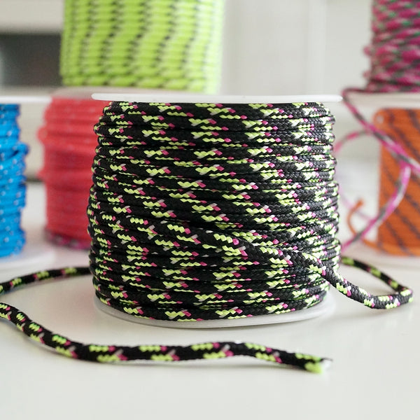 1 Meter Geflochtene Kordel x Ø2,5mm x Schwarz/Neon/Pink