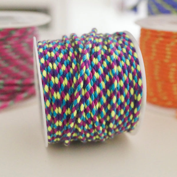 1 Meter Geflochtene Kordel x Ø2mm x Neon/Magenta/Blau