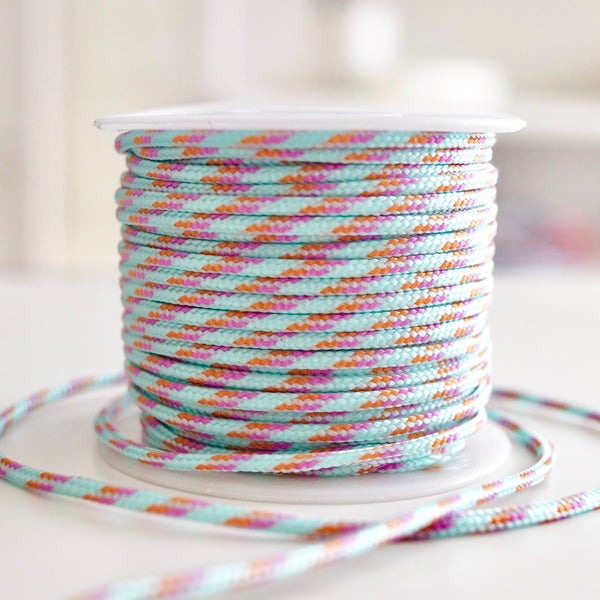 1 Meter Geflochtene Kordel x Ø2mm x Türkis/Pink/Orange
