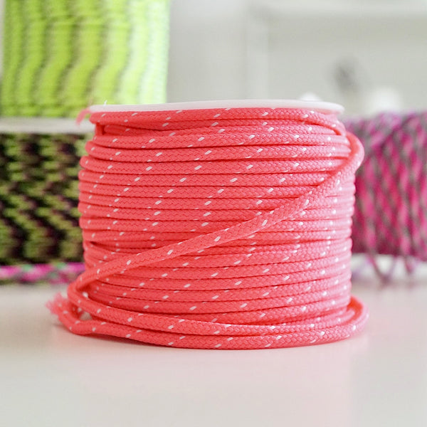 1 Meter Geflochtene Kordel x Ø2,5mm x Neonpink/Weiß