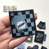 Set of 3 woven labels “Boom!”