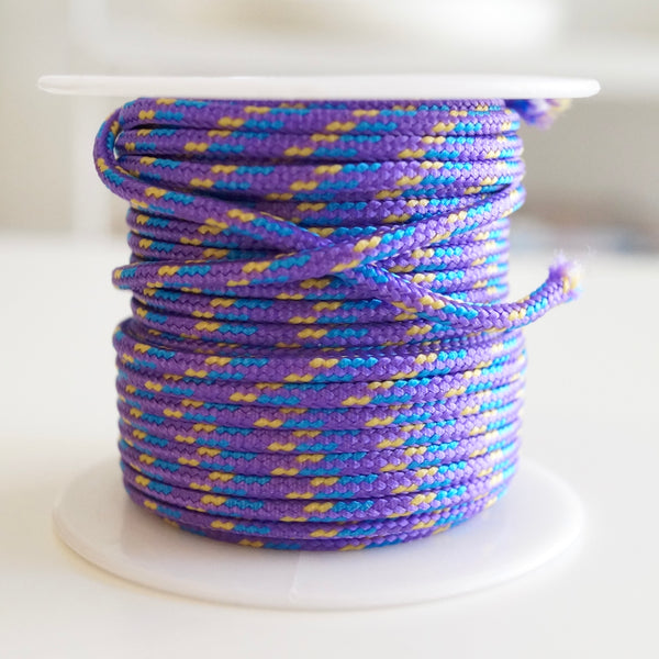 1 Meter Geflochtene Kordel x Ø2mm x Lila/Blau/Gelb
