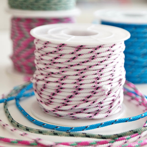 1 Meter Geflochtene Kordel x Ø2mm x Weiß/Schwarz/Rosa