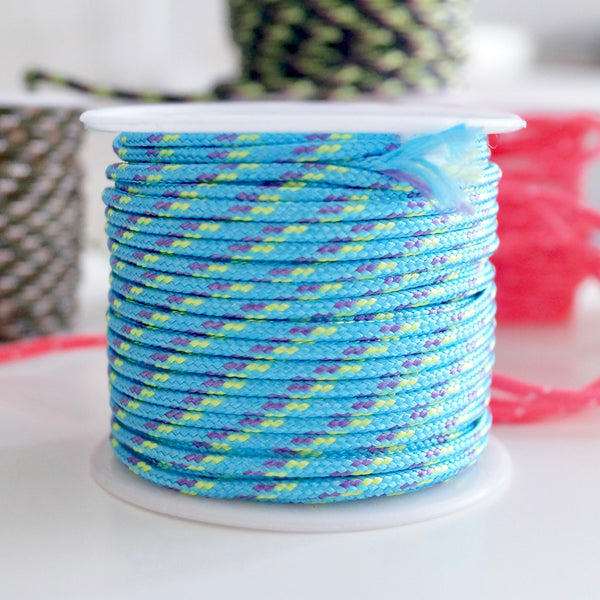 1 Meter Geflochtene Kordel x Ø2mm x Hellblau/Lila/Neon