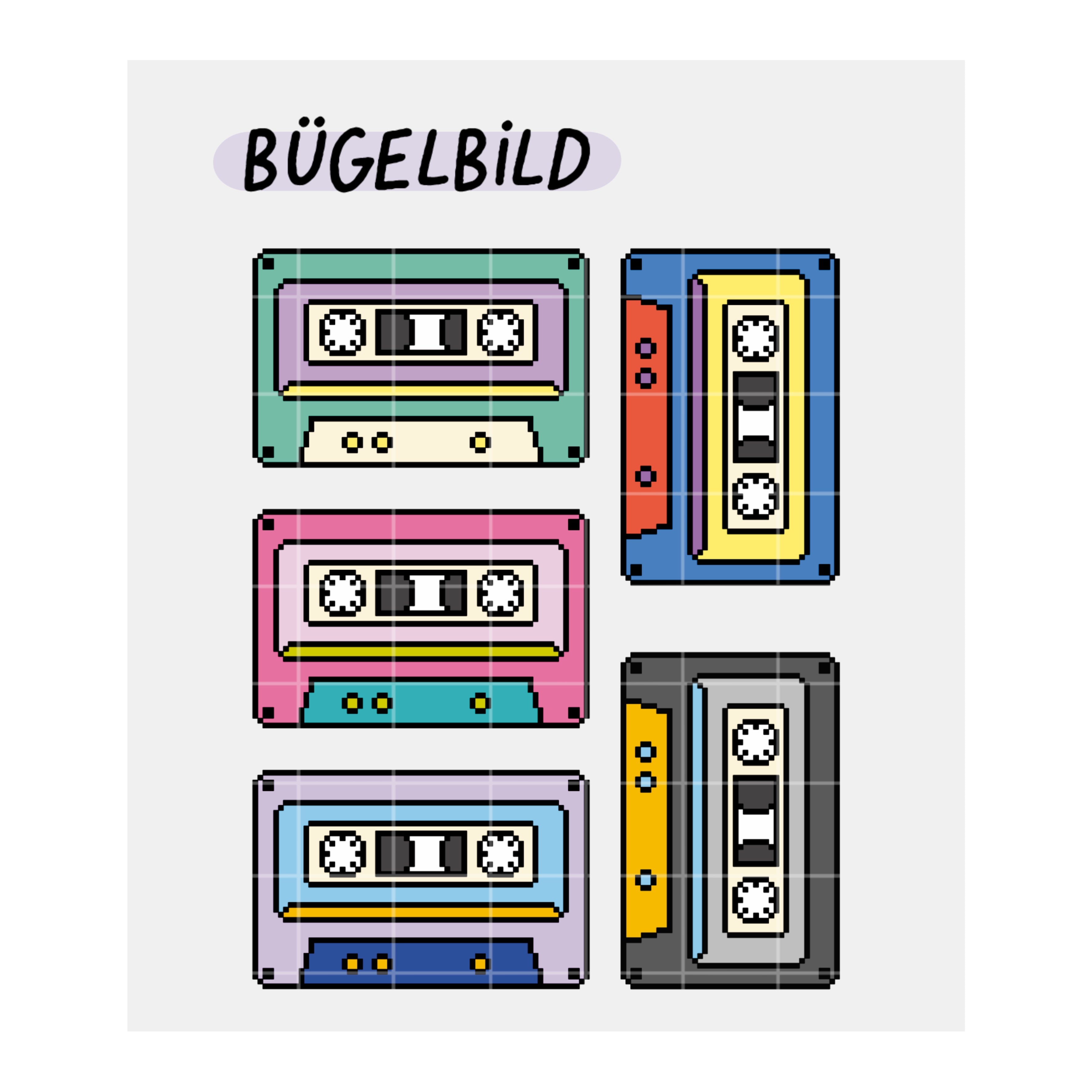 Bügelbilder „8-bit Mixtapes“ verschiedene Farben