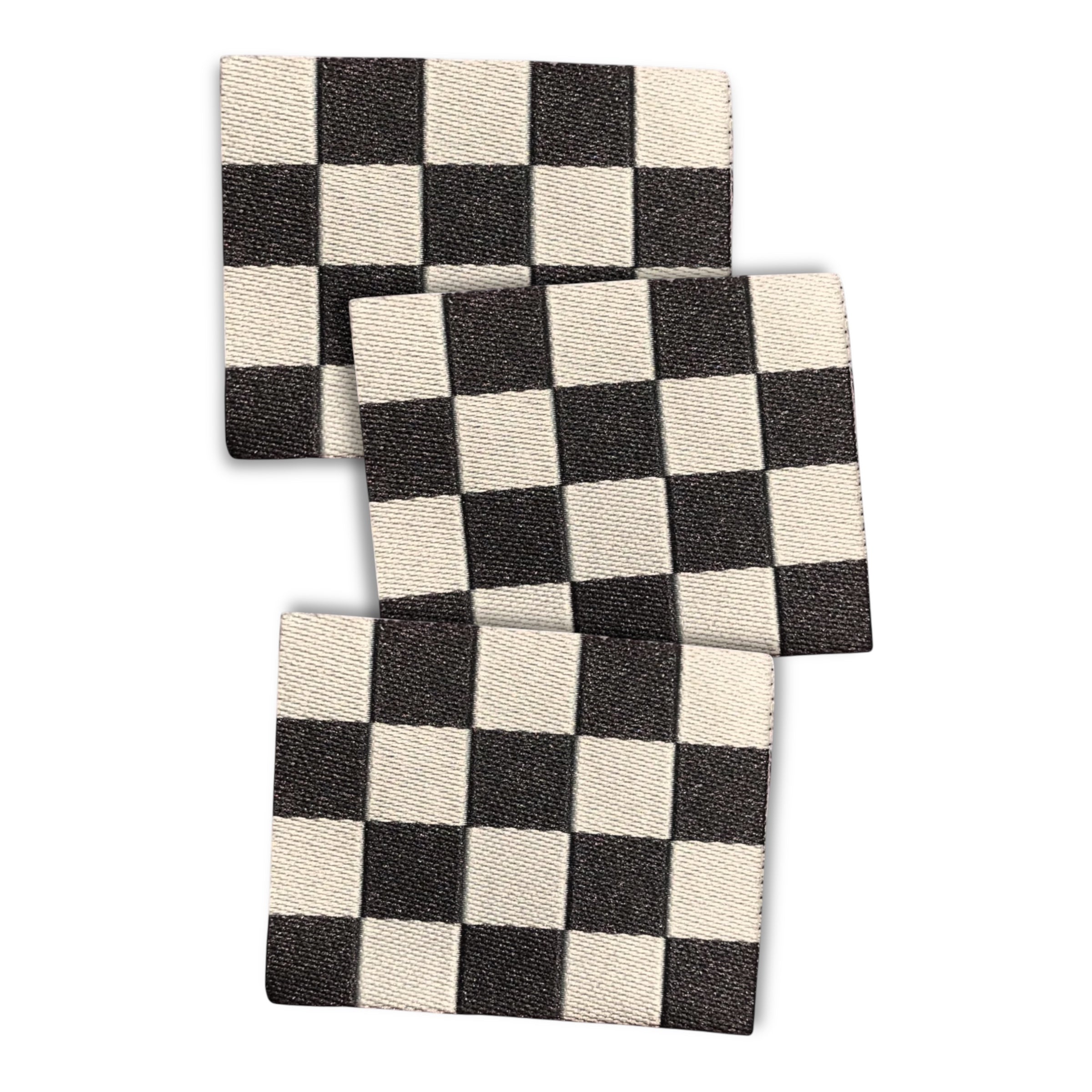 Set of 2 woven labels “Checker” cream/dark grey